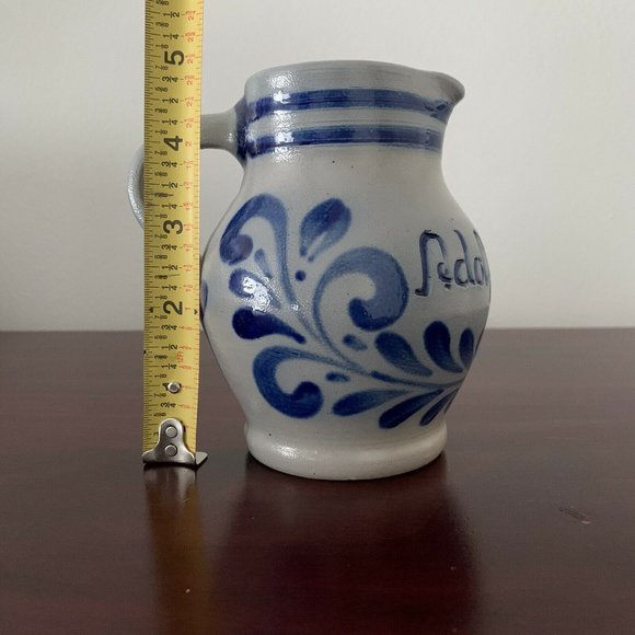 VTG 5” German HANDARBEIT Salt Glazed Cobalt Light Blue Pottery Pitcher A. Wagner - Picture 9 of 11